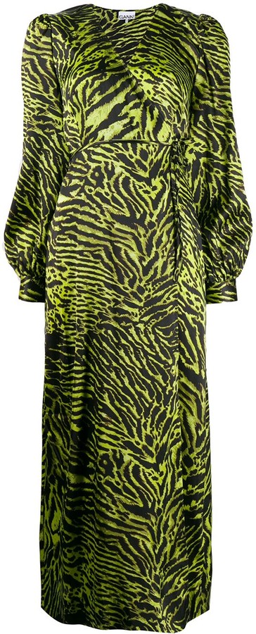 Ganni Tiger Print Wrap Dress - ShopStyle