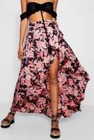 Thumbnail for your product : boohoo Floral Satin Wrap Woven Maxi Skirt