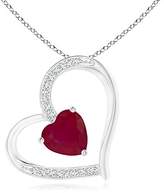 Thumbnail for your product : Angara.com Solitaire Ruby Tilted Heart Pendant with Pave Diamonds in 14K Yellow Gold (6mm Ruby)