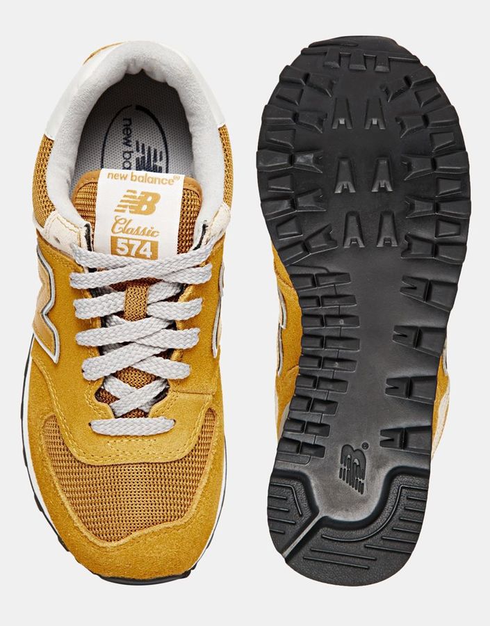 New Balance 574 Yellow Suede/Mesh Trainers ShopStyle Sneakers & Athletic