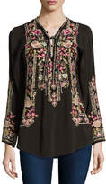 Thumbnail for your product : Johnny Was Fabio Embroidered Blouse, Dark Cocoa