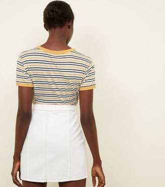 New Look Off White Contrast Stitch High Waist Denim Skirt