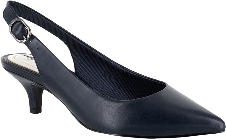 navy blue kitten heel slingbacks