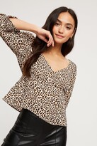 Thumbnail for your product : Dorothy Perkins Women's Petite Leopard Puff Sleeve Tie Back Top - 4