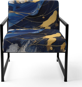 East Urban Home Dark Blue and Gold Strokes V - Upholstered Abstract Accent Side Chair