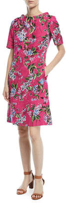 Escada Elbow-Sleeve Floral-Print Jacquard A-Line Dress