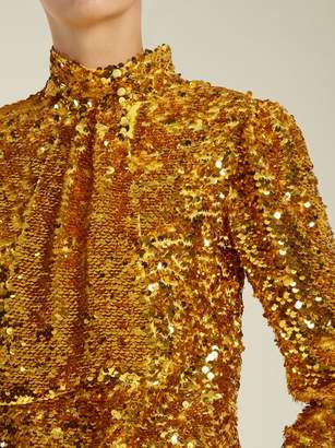 MSGM Tie Neck Sequin Embellished Top - Womens - Gold