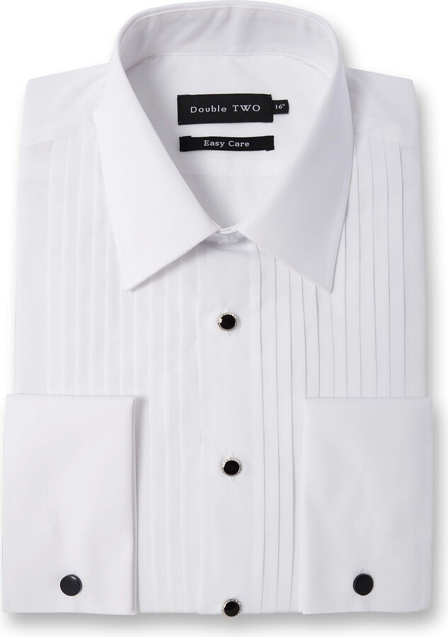 Double Two Men's White Stitch Pleat Evening Dress Shirt (Collar 19.5" ShopStyle