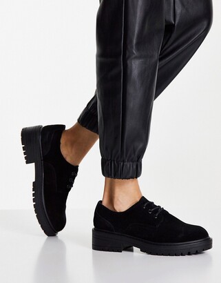 Topshop Wide Fit Leon suede lace-up shoes in black - ShopStyle