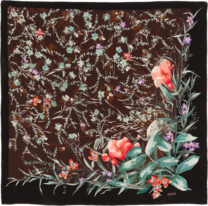1970s Floral Silk Scarf