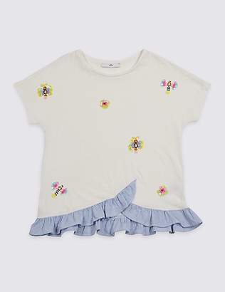 Marks and Spencer Pure Cotton Sequin Frill Hem Top (3-16 Years)