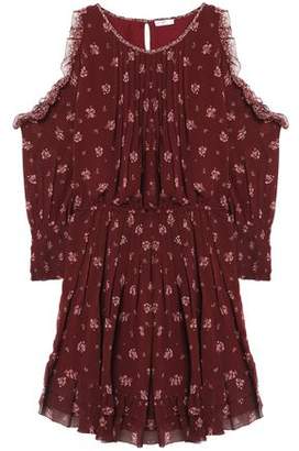 Joie Arleth Cold-Shoulder Pleated Floral-Print Silk-Chiffon Dress
