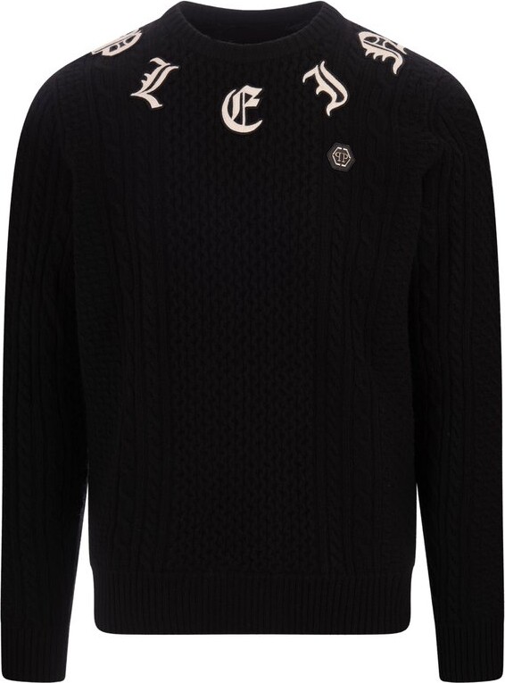 Philipp Plein Logo-Embroidered Cable-Knit Jumper