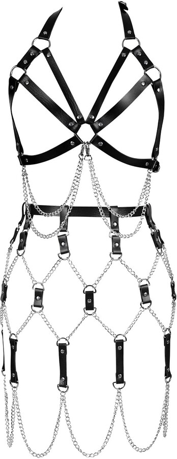Banssgoth Punk Gothic Leather Body Harness Cage Breast Bra For Women Punk Full Cage Waist Garter