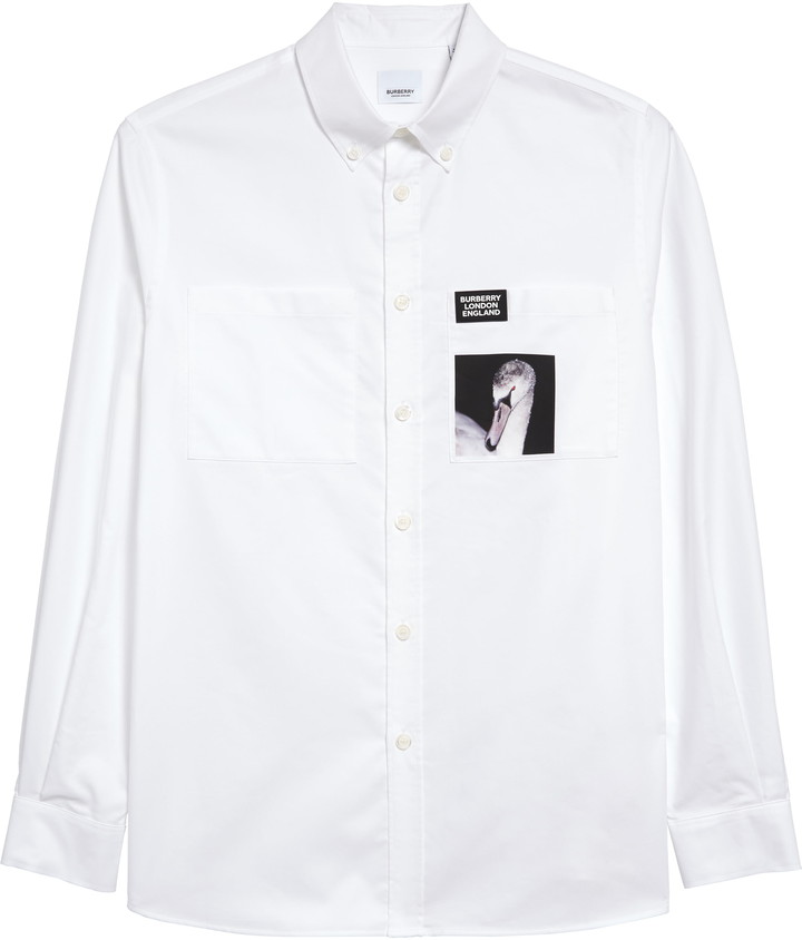 mens burberry white button down shirt