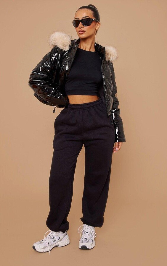 Vinyl Cropped Jacket Black Vinyl Puffer Jacket With Hood Black