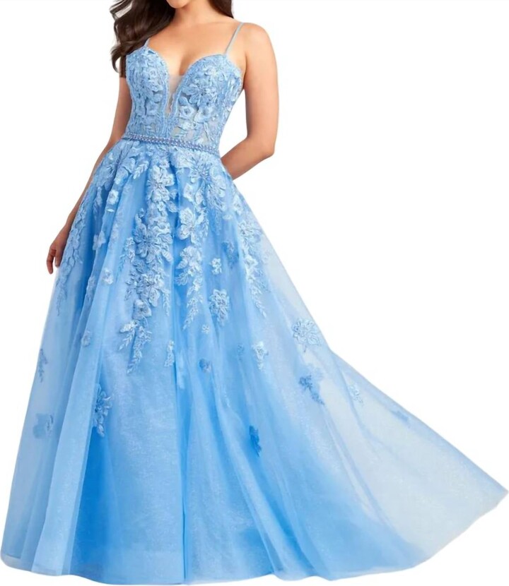 Ellie Wilde Lace Applique Tulle Dress In Blue Bell