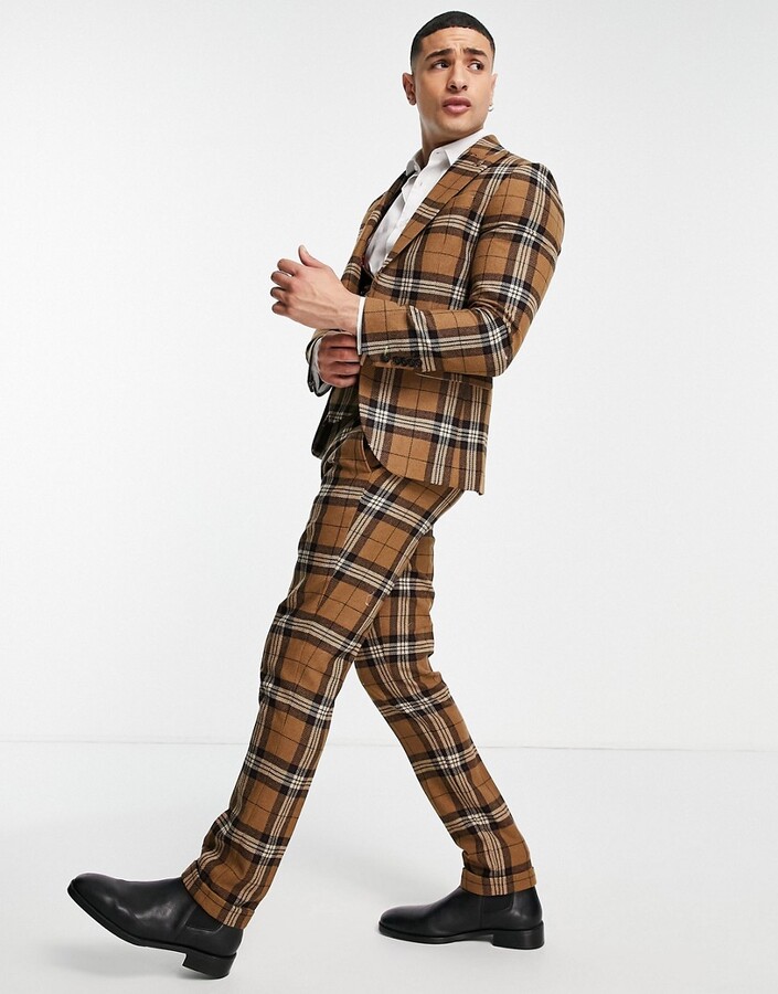 Twisted Tailor suit jacket in brown tartan check - ShopStyle