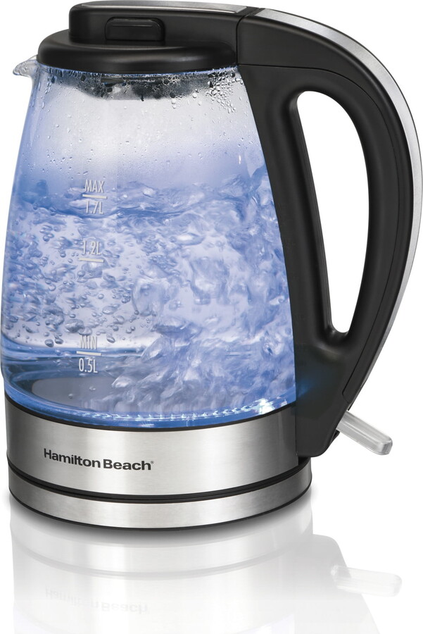 Hamilton Beach Glass Electric Kettle, Tea & Water Kettle with LED Light Ring, 1.7L
