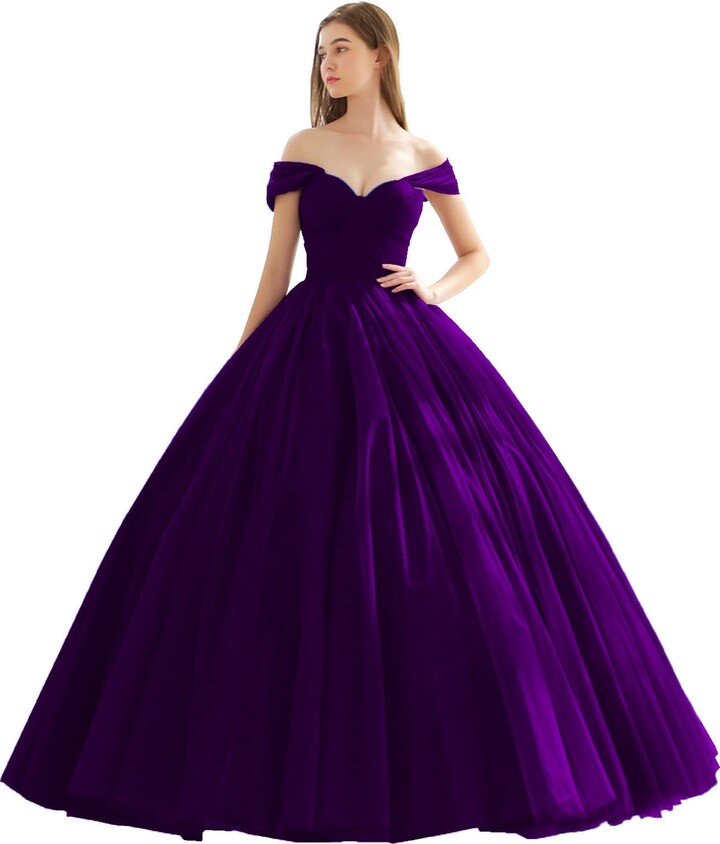 CLcaojun Women's Off Shoulder A Line Tulle Ball Gown Pleated Heart