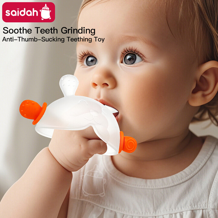 SAIDAH Soothe the Teeth Bunny Teething Toy with Hidden Handle - Anti-Thumb Sucking Design, Soft Silicone, Easy Grip for Youngsters