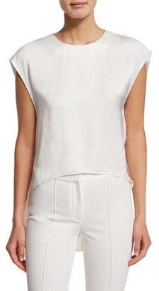 Adam Lippes Jewel-Neck High-Low Muscle Top, Ivory