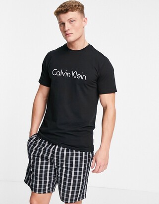 Calvin Klein loungewear short set in black/black check - ShopStyle Pajamas