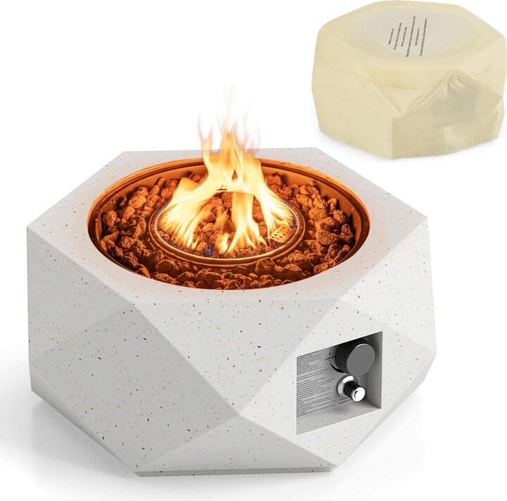 Sugift 28 Inch 40000 Btu Hexagon Terrazzo Propane Fire Pit Table with Stainless Steel Burner