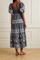 Thumbnail for your product : Sea Jasper Tiered Shirred Floral-print Cotton-poplin Midi Dress - Black