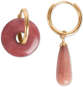Lucky Brand Gold-Tone Stone Charm Mismatch Hoop Earrings