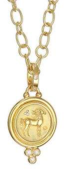 Temple St. Clair Diamond& 18K Yellow Gold Horse Coin Pendant