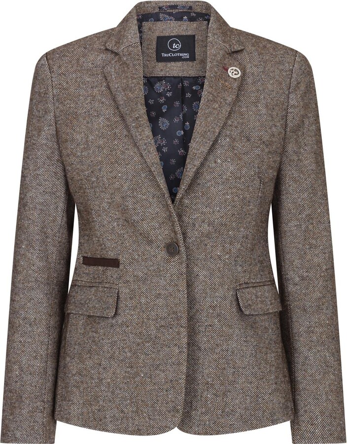 Womens Tweed Blazer Jacket 1920s Vintage Elbow Patch