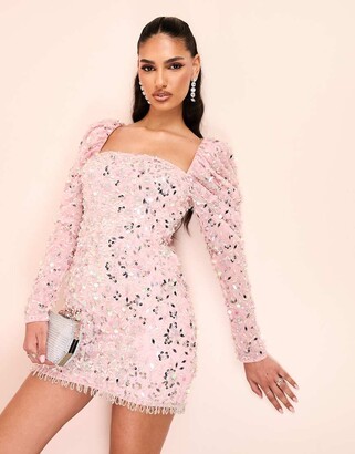 ASOS Luxe puff sleeve sequin embellished long sleeve mini dress in