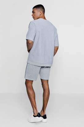 boohoo Drop Shoulder Sweater Short Tracksuit With Tape