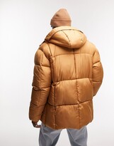 Thumbnail for your product : Topman square quilted puffer jacket in brown