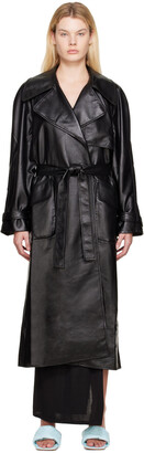 AYA MUSE Black Bonsai Faux-Leather Trench Coat