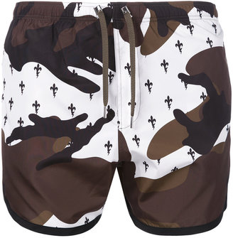 Neil Barrett Fleur-De-Thunder print swim shorts - men - Polyester - S