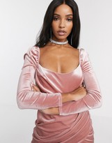 Thumbnail for your product : ASOS DESIGN velvet long sleeve mini dress