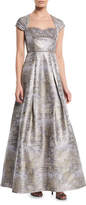 Thumbnail for your product : Aidan Mattox Cap-Sleeve Jacquard Gown w/ Beaded Detail