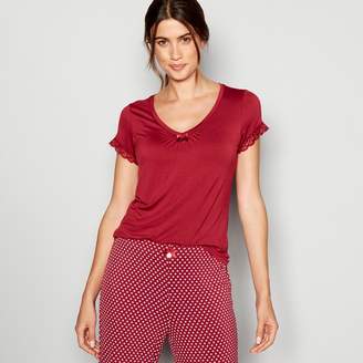 J by Jasper Conran - Dark Red Lace Trim Jersey 'Lizzie' Pyjama Top