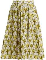 Thumbnail for your product : Prada Iris Print Cotton Poplin Skirt - Womens - Green Print