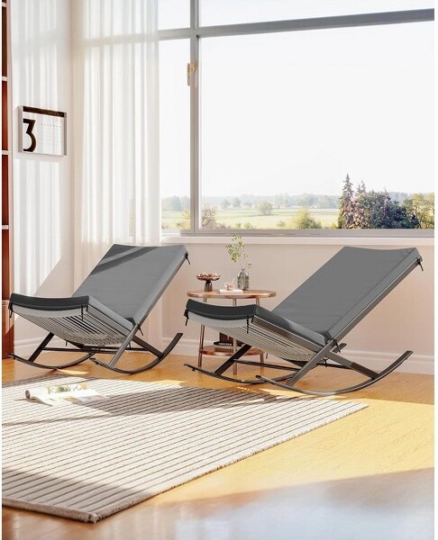 COZONYOutdoorRockingLoungeChairSetof2,PatioChaiseLoungewithRemovableCushion