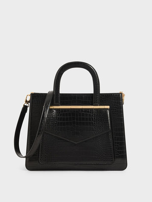 Charles & Keith Croc-Effect Structured Tote Bag