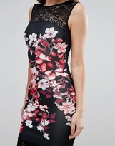 Thumbnail for your product : Lipsy Floral Print Pencil Dress With Lace Inserts
