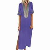 Thumbnail for your product : Sonojie Clearance sale Women’s Fashion Nature Boho Loose Printed Short Sleeve V-Neck National Style Maxi Dress Hem Baggy Kaftan Long Dress Purple