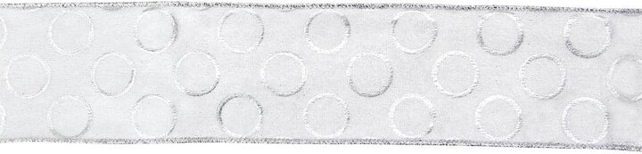 Northlight 2.5 in. x 16 yds. Snowy White and Metallic Silver Circle Wired Craft Ribbon