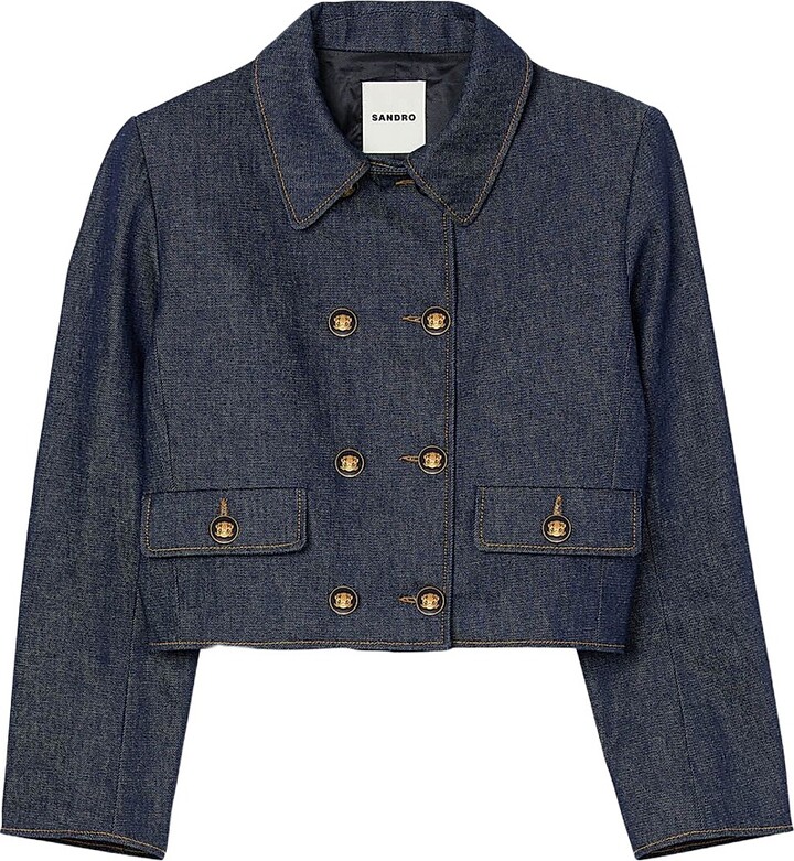 Sandro Crystal-Embellished Cropped Denim Jacket ShopStyle