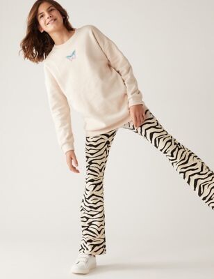 M&S Collection Cotton Rich Zebra Print Flared Leggings (6-16 Yrs) -  ShopStyle Girls' Pants