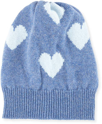 Rosie Sugden Cashmere Heart Beanie Hat, Blue/Light Blue