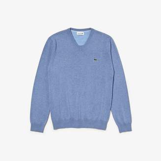 Lacoste Men's V-neck Caviar Pique Accent Cotton Jersey Sweater